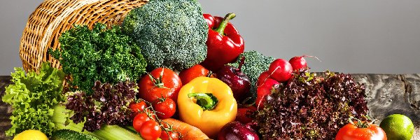 Pomidory, Ogórki, Koszyk, Seler, Cebula, Sałata, Papryka, Warzywa