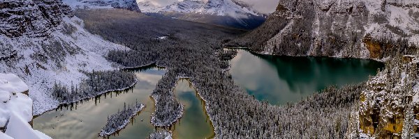 Lake OHara, Mary Lake, Park Narodowy Yoho, Kolumbia Brytyjska, Kanada, Chmury, Zima, Jeziora, Góry