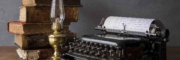 Fajka, Maszyna do pisania, Lampa, Kompozycja, Stara, Książki