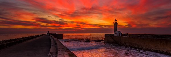Portugalia, Morze, Porto, Felgueiras Lighthous Zachód słońca, Latarnia morska
