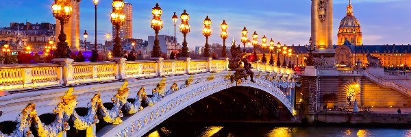Francja, Most Aleksandra III, Paryż, Rzeka Sekwana, Latarnie