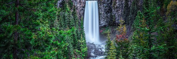 Wodospad, Las, Skały, Tumalo Falls, Oregon, Stany Zjednoczone
