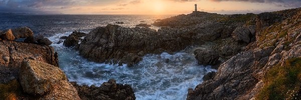 Skały, Faro do Roncudo, Wybrzeże, Hiszpania, Latarnia morska, Morze