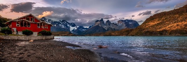 Jezioro, Patagonia, Dom, Czerwony, Góry, Lago Nordenskjold, Park Narodowy Torres del Paine, Chile