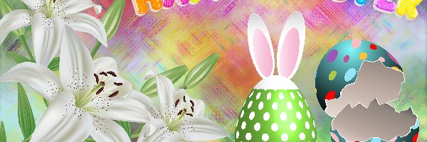 Wielkanoc, Pisanki, Życzenia, 2D, Lilie, Kwiaty