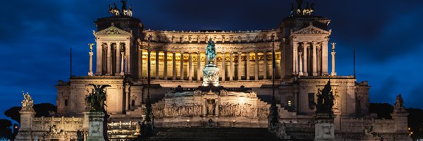 Światła Budowla, Plac Wenecki, Monument, Rzym, Włochy, Noc, Pomnik Wiktora Emanuela II