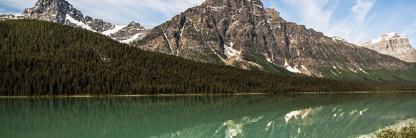 Jezioro, Góra, Kanada, Park Narodowy Banff, Mount Chephren, Waterfowl Lakes, Drzewa, Góry