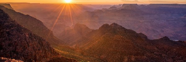 Skały, Wielki Kanion Kolorado, Grand Canyon, Zachód słońca, Park Narodowy Wielkiego Kanionu, Stany Zjednoczone