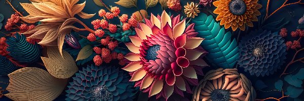 Kolorowe, Grafika AI, Kwiaty, Egzotyczne