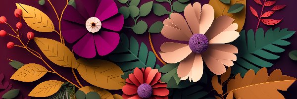 Kwiaty, Grafika AI, Liście, Kolorowe