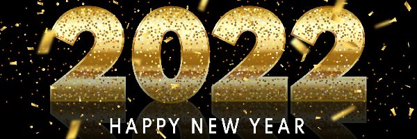 Happy New Year, 2022, Napis, Czarne tło, Data, Nowy Rok