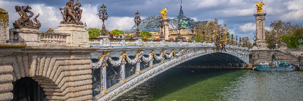 Francja, Most Aleksandra III, Paryż, Domy, Rzeka Sekwana