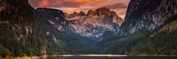 Austria, Lasy, Drzewa, Jezioro Gosauseen, Góry Dachstein, Gosau, Powiat Gmunden