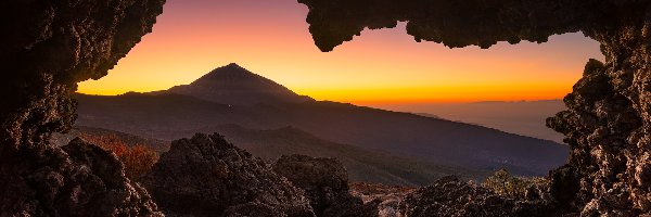 Skały, Góra, Teide, Zachód słońca, Teneryfa, Hiszpania