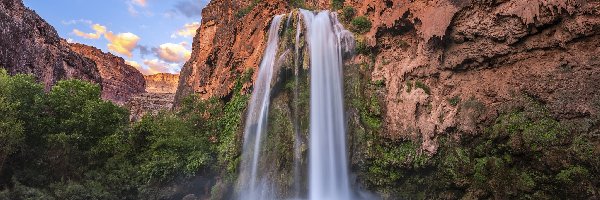 Arizona, Wodospad, Havasu Falls, Stany Zjednoczone, Skały, Góra