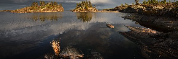 Karelia, Drzewa, Skały, Rosja, Ładoga, Jezioro