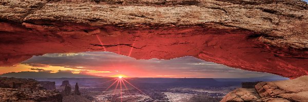 Utah, Skały, Promienie słońca, Stany Zjednoczone, Łuk Mesa Arch, Park Narodowy Canyonlands