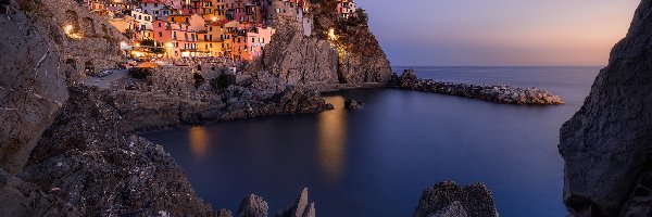 Domy, Manarola, Włochy, Liguria, Skały, Morze Liguryjskie, Gmina Riomaggiore, Cinque Terre