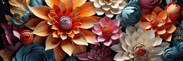 Kwiaty, Liście, Kolorowe, 2D, Grafika