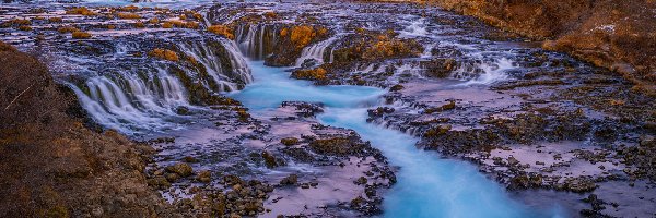 Bruarfoss Waterfall, Bruara, Wodospad, Góry, Rzeka, Islandia