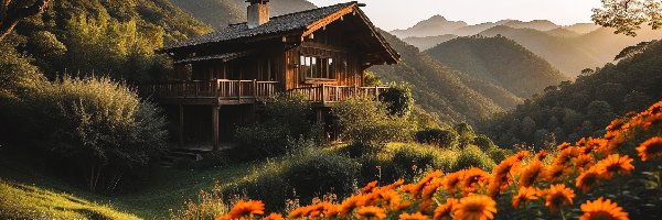 Kwiaty, Góry, Wzgórze, Dom