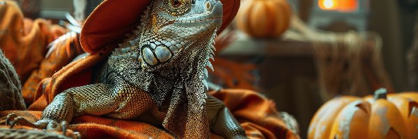 Legwan, Halloween, Kapelusz, Grafika AI, Dynia