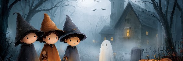 Dzieci, Dynie, Duszek, Grafika AI, Halloween