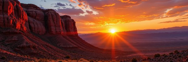 Roślin, Skały, Kępki, AI, Góry, Zachód słońca