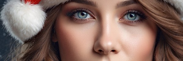 Dziewczyna, Boże Narodzenie, Makijaż, Mikołaja, Czapka