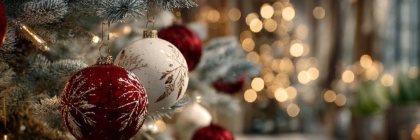 Choinka, Boże Narodzenie, Bombki, AI, Grafika