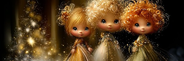 Trzy, Choinka, Lalki, Grafika AI, Świąteczne