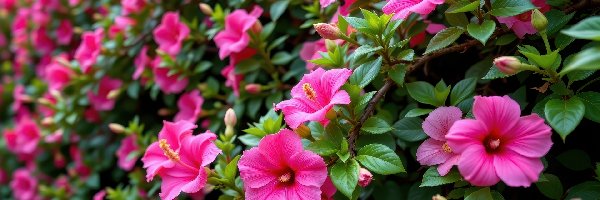 Listki, Kwiaty, Gałązki, Pąki, Różowe, Hibiskus