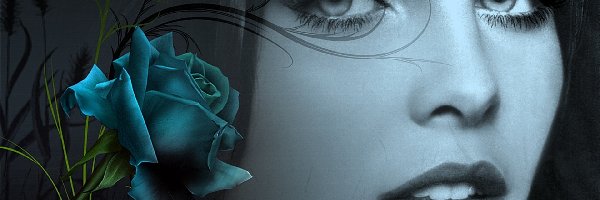 Niebieska, Grafika, Róża, Kobieta