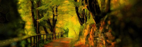 Alejka, Jesieni, Drzewa, Obraz, Barwy, Kolorowe