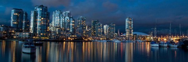 Nocą, Jacht, Drapacze Chmur, Vancouver