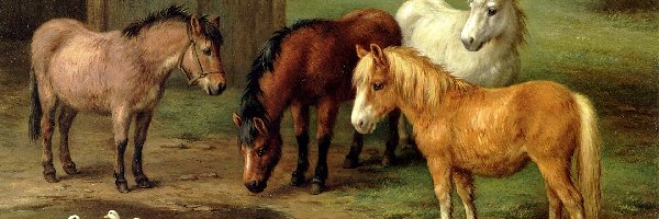 Konie, Kaczki, Staw, Edgar Hunt