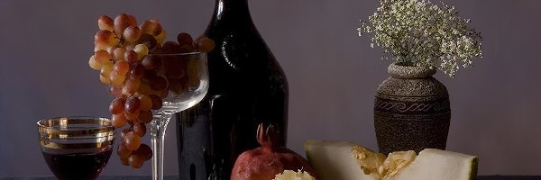Wino, Granat, Kieliszki, Owoce, Cytryna, Winogrona