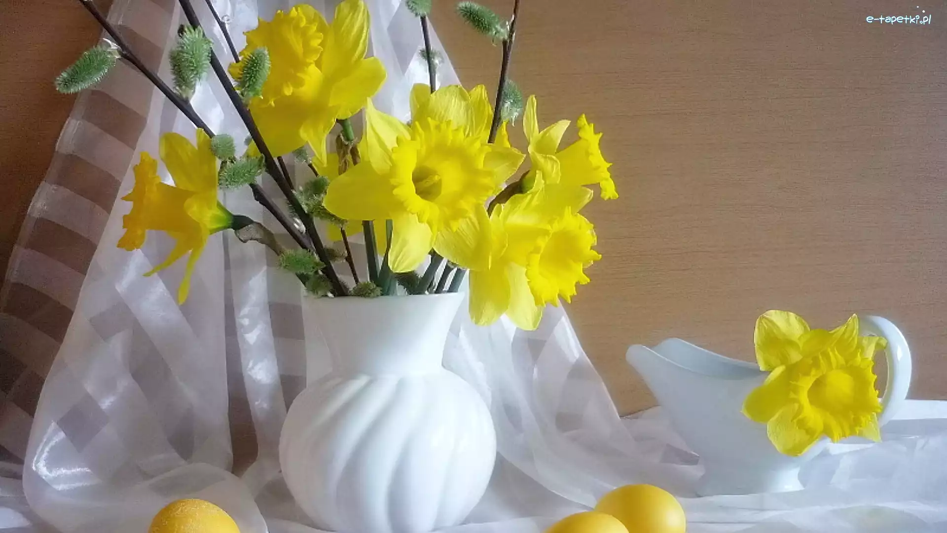 Wazon, Żonkile, Żółte, Biały