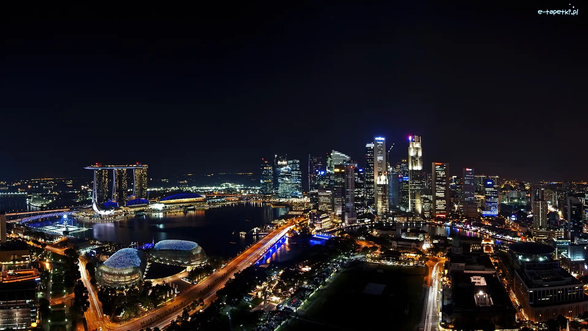 Miasto, Światła, Noc, Singapur