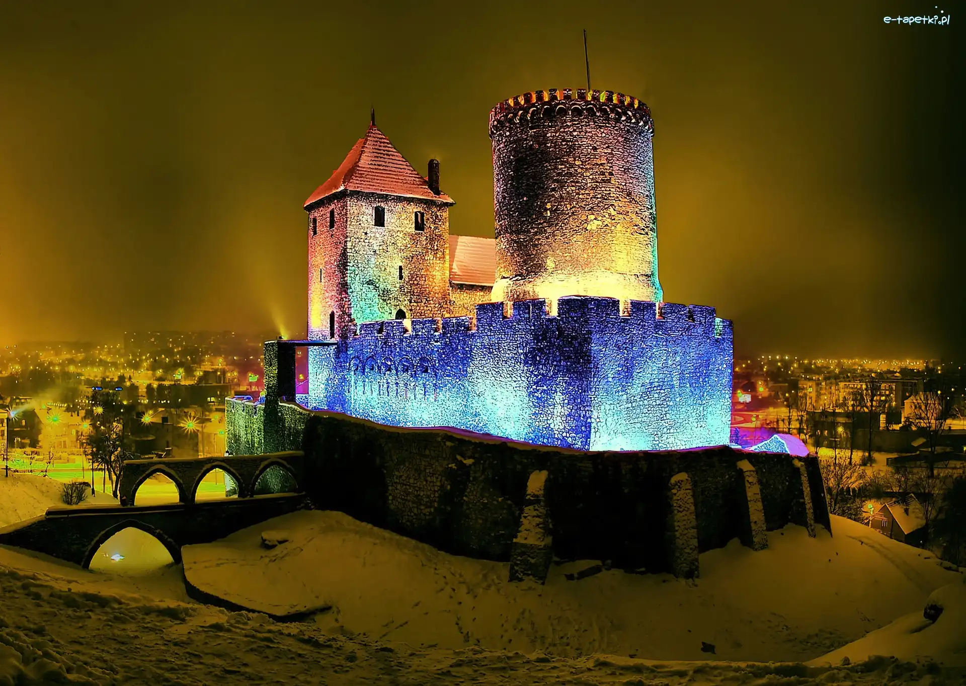 Kolorowe, Będzin, Iluminacje, Zamek