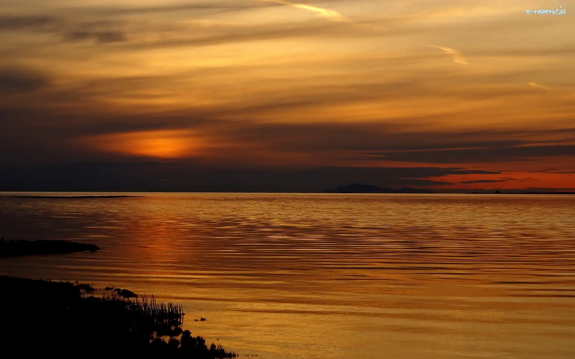 Zachód, Ocean, Słońca, Chmury