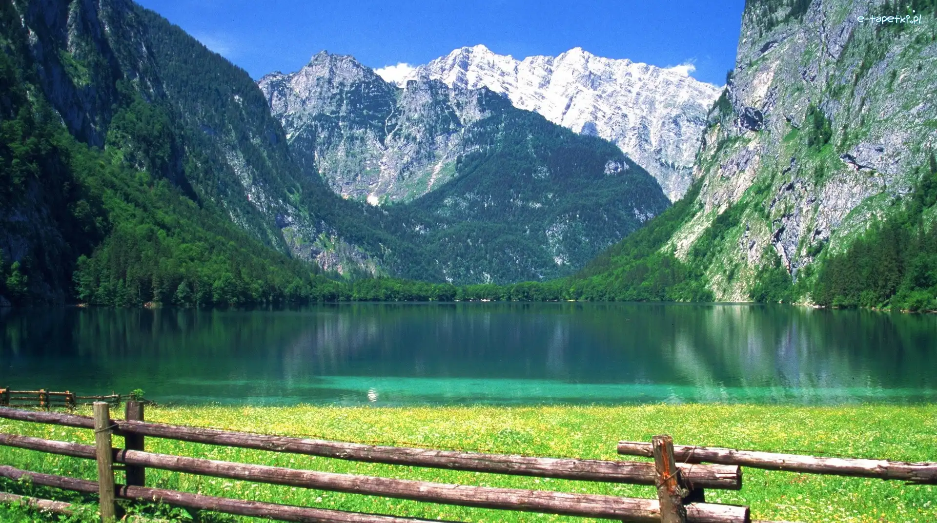 Jezioro, Ogrodzenie, Trawa, Góry