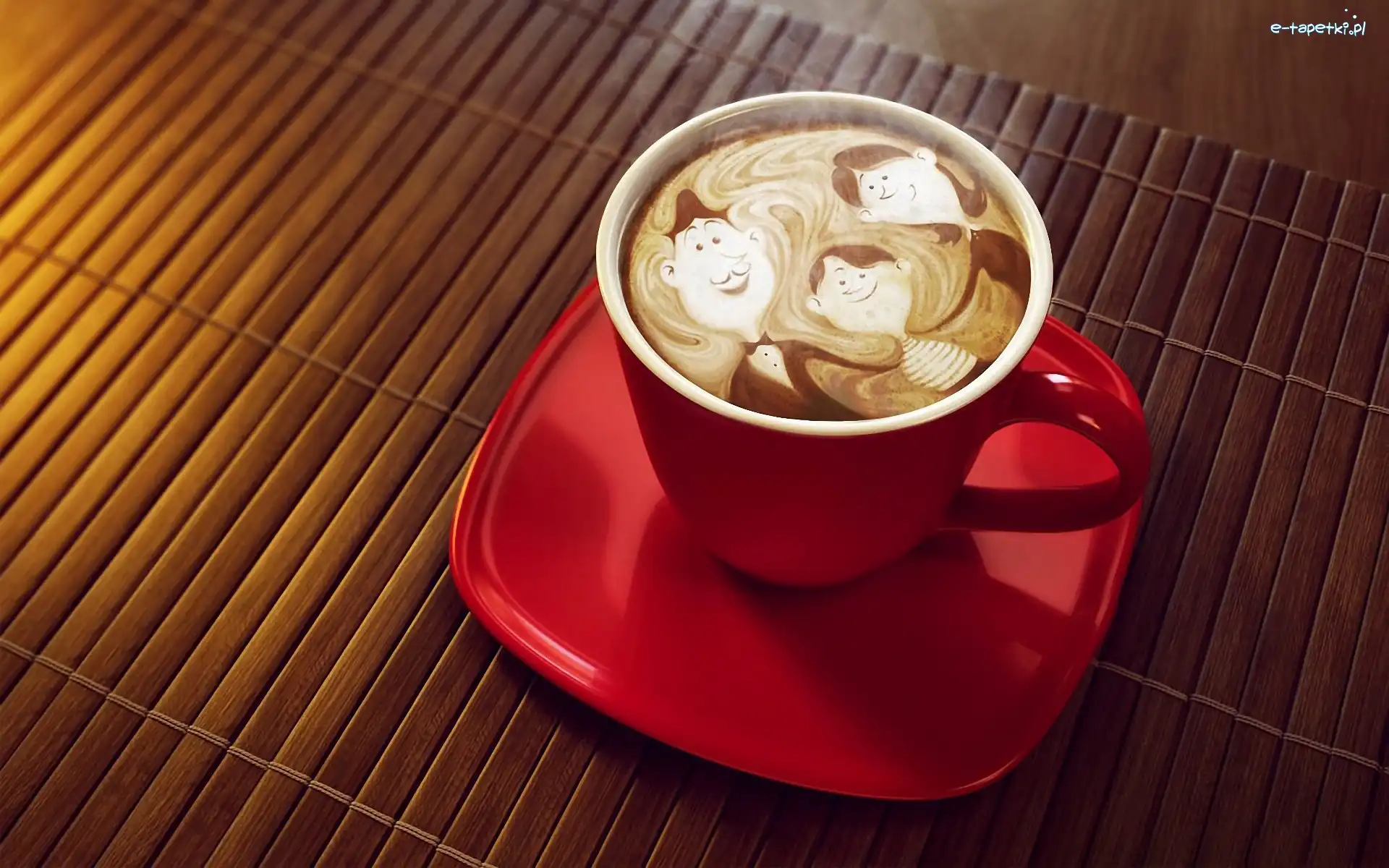 Czerwona, Kawa, Filiżanka, Coffee Art, Ludziki