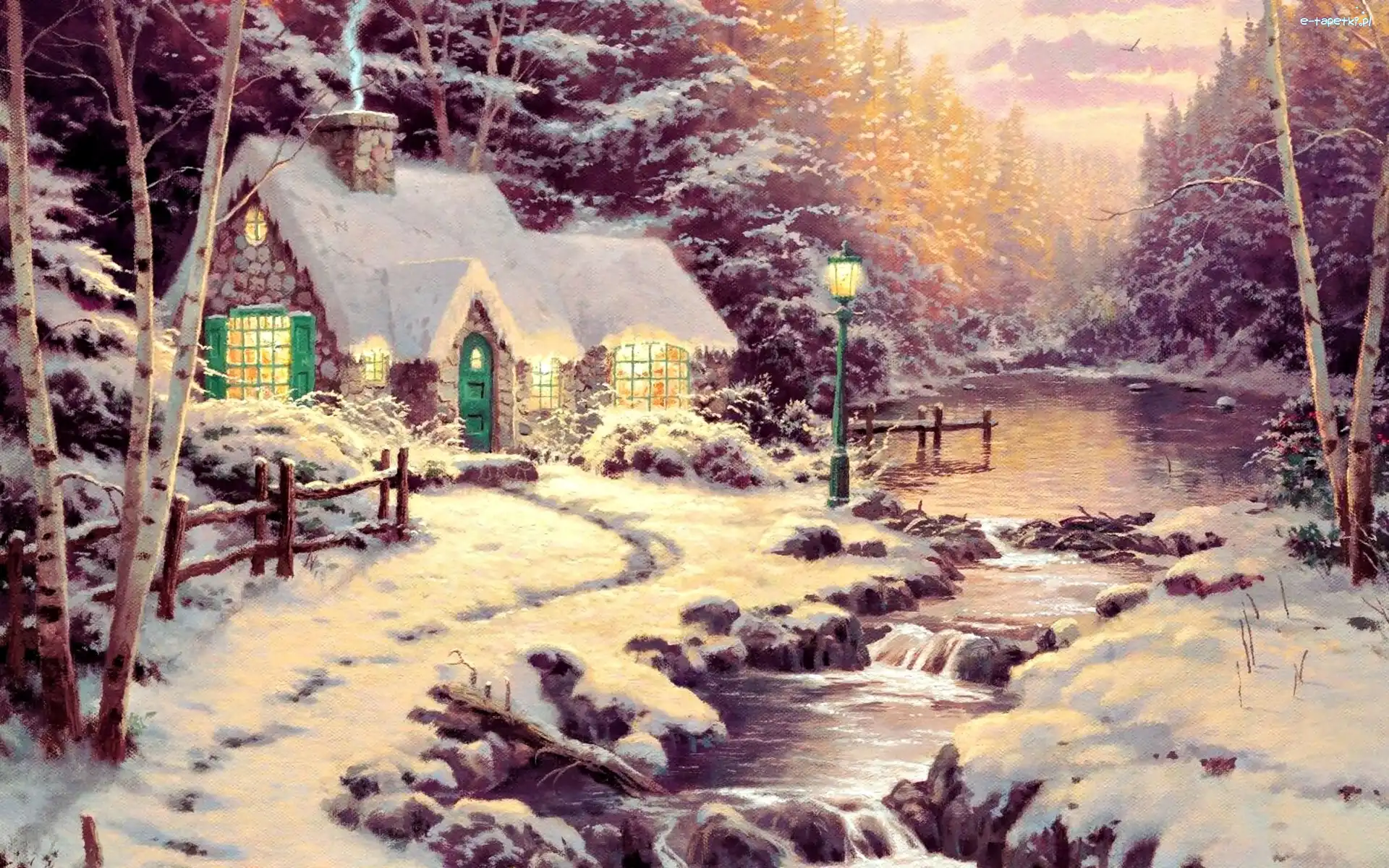 Sceneria, Potok, Domek, Zimowa
