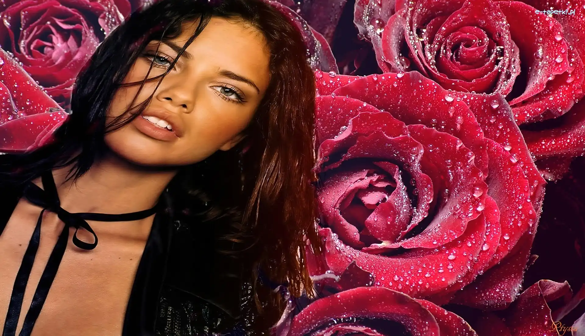 Adriana Lima, Róże, Czerwone, Wody, Krople