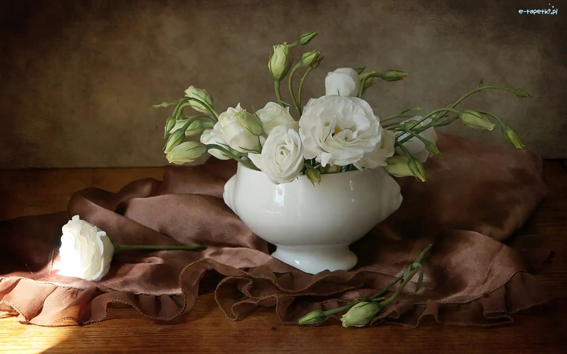 Biały Ranunkulus, Aster, Azjatycki, Tkanina, Wazon