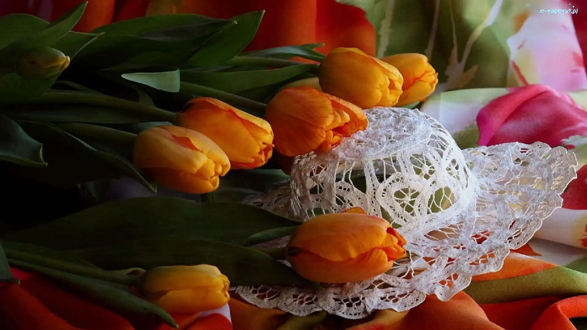 Tulipany, Kapelusz, Koronkowy, Pomarańczowe