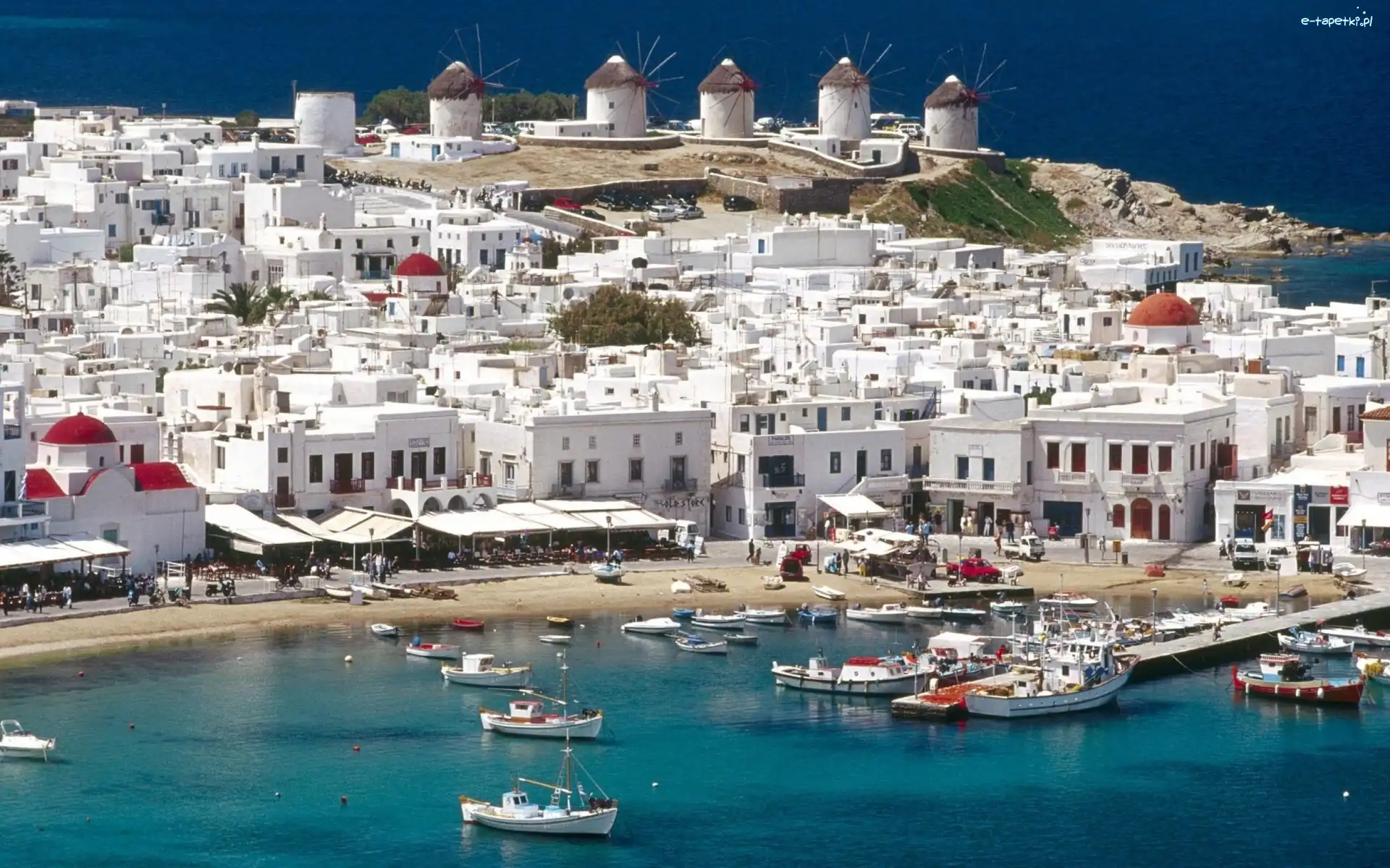 Mykonos, Wiatraki, Grecja, Plaża