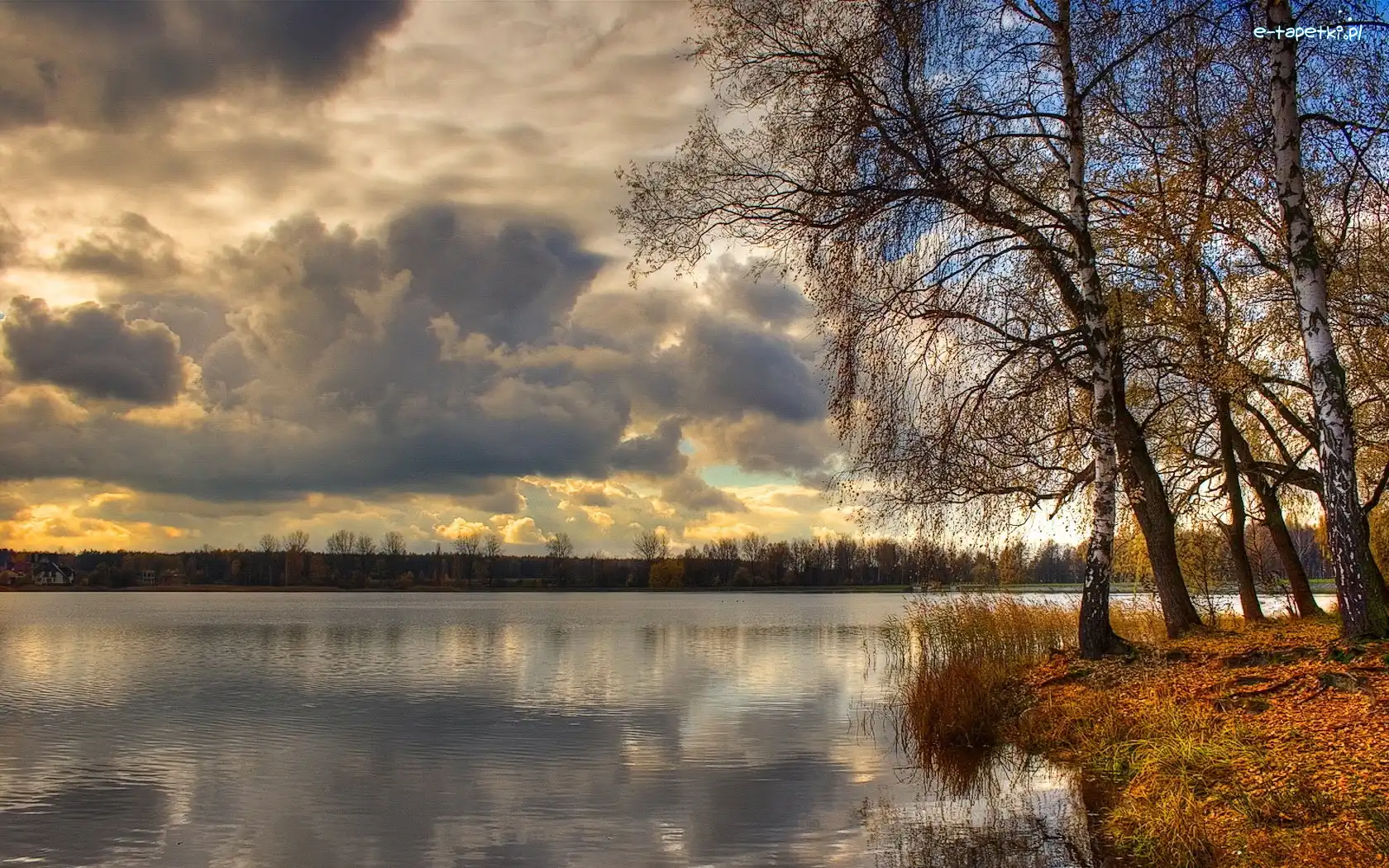 Drzewa, Chmury, Jezioro