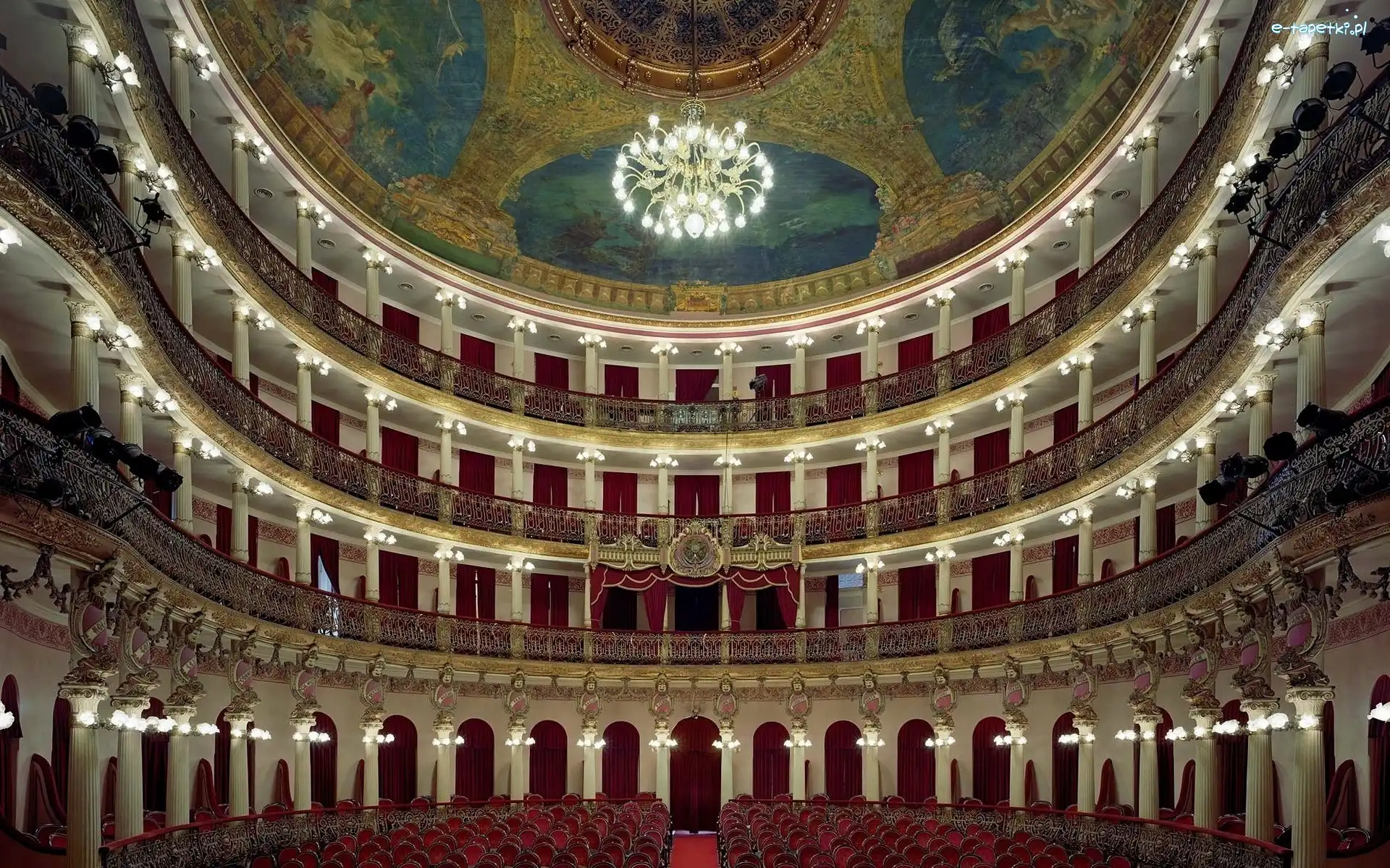 Amazon Theatre, Manaus, Oświetlenie, Żyrandol, Teatr, Siedzenia, Loże, Brazylia